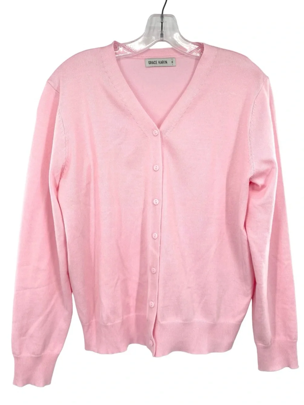 Grace Karin Pink V Neck Knit Cardigan Sweater Size XL